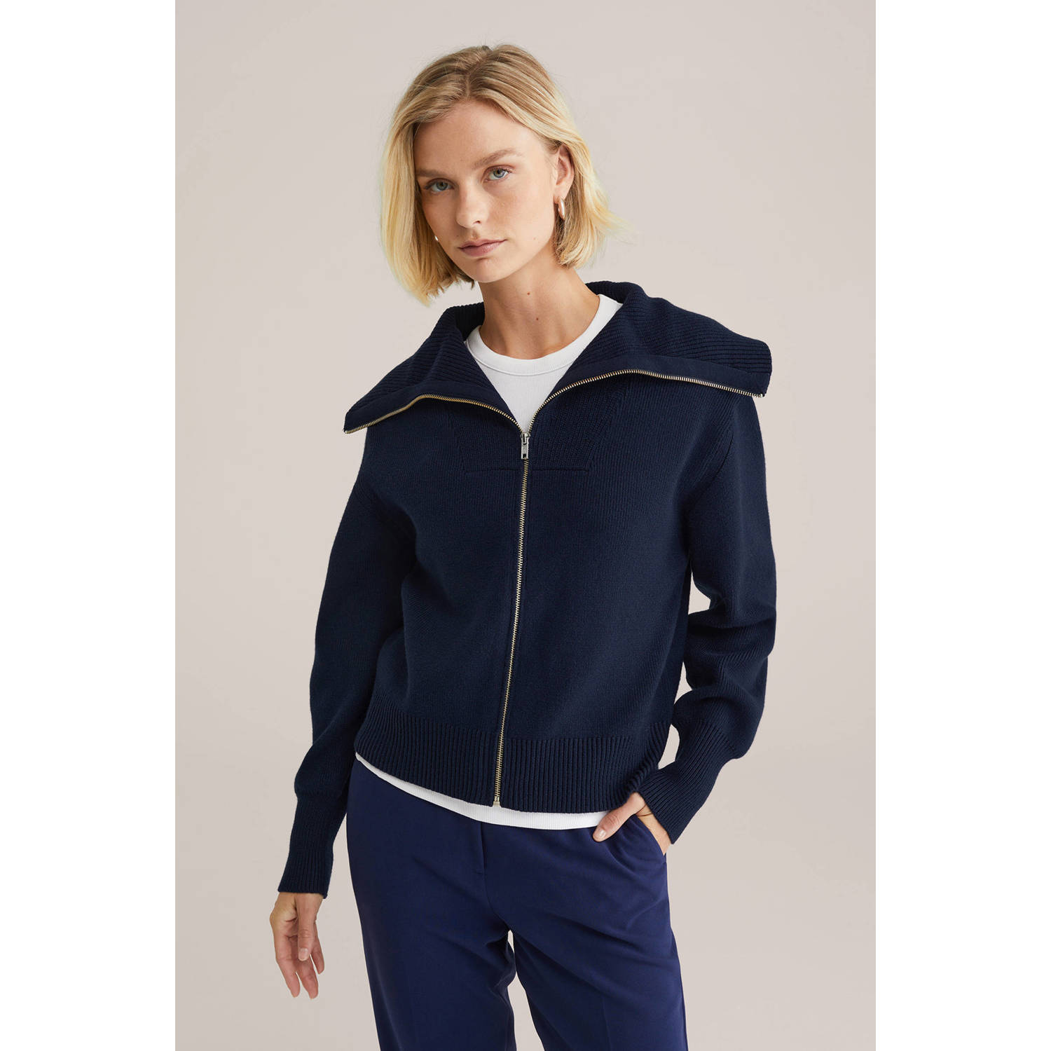 WE Fashion gebreid vest donkerblauw