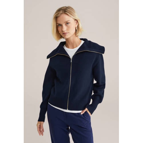 WE Fashion gebreid vest donkerblauw afbeelding