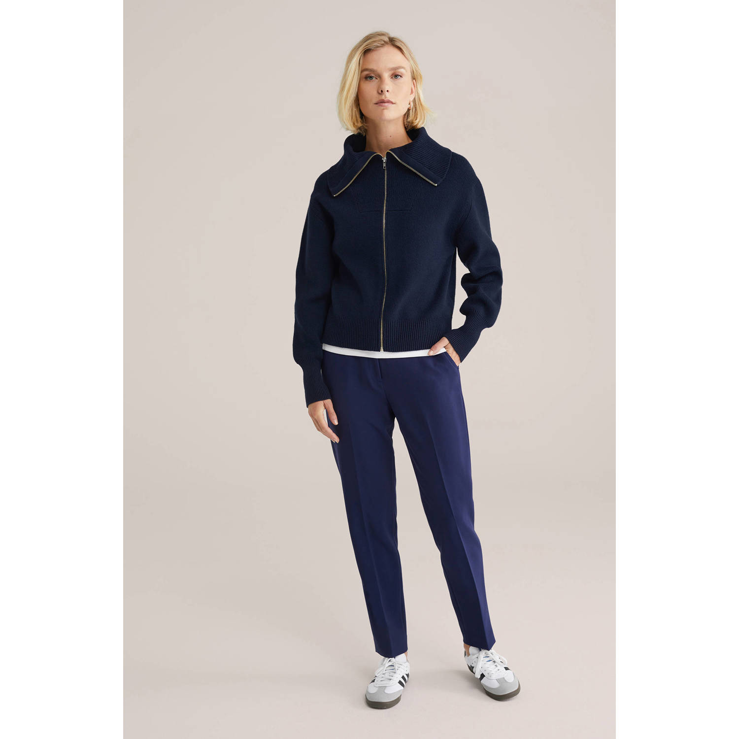 WE Fashion gebreid vest donkerblauw