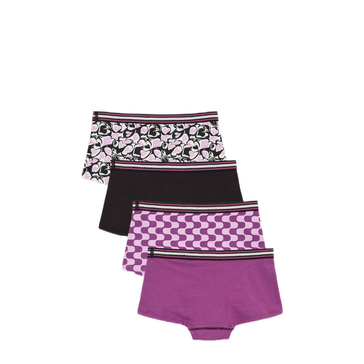 WE Fashion meisjes boxer (set van 4) paars zwart