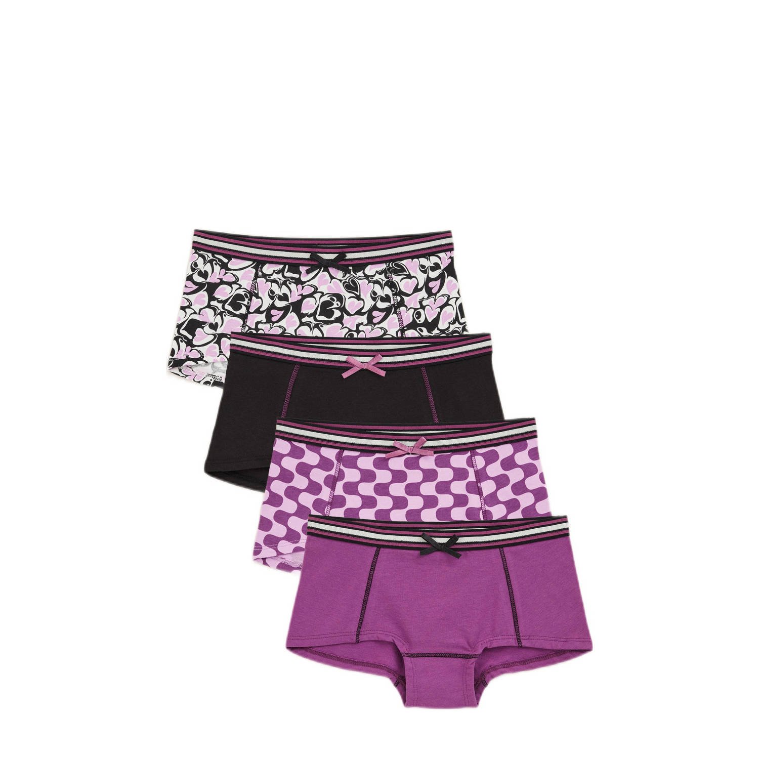 WE Fashion meisjes boxer (set van 4) paars zwart