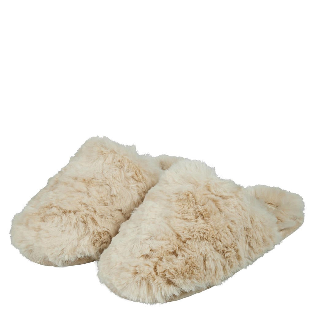 Apollo pantoffels van imitatiebont ecru