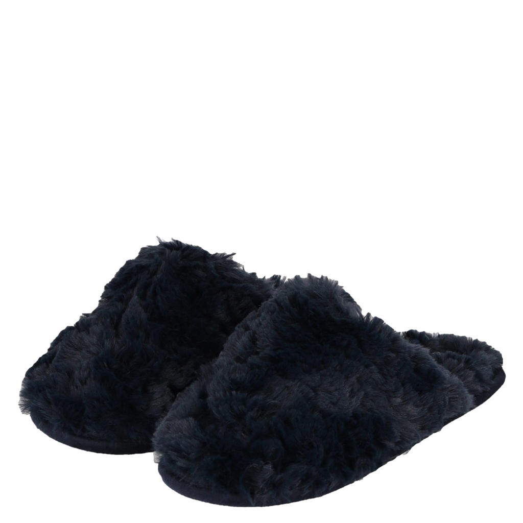 Apollo pantoffels van imitatiebont donkerblauw