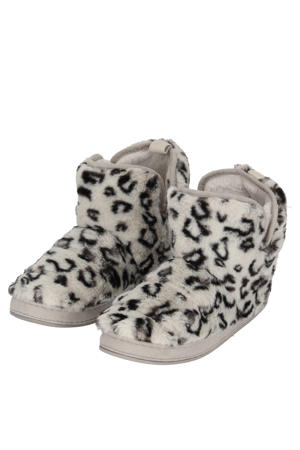 pantoffels met panterprint grijs