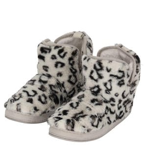 pantoffels met panterprint grijs