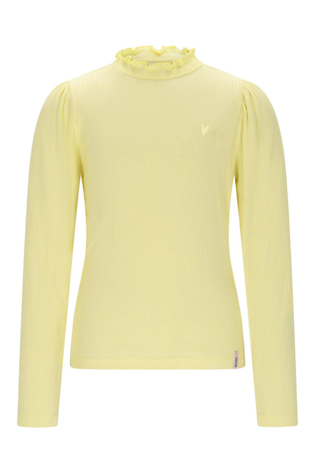 Gele meisjes NONO longsleeve van viscose met effen, lange mouwen, opstaande kraag en ruches