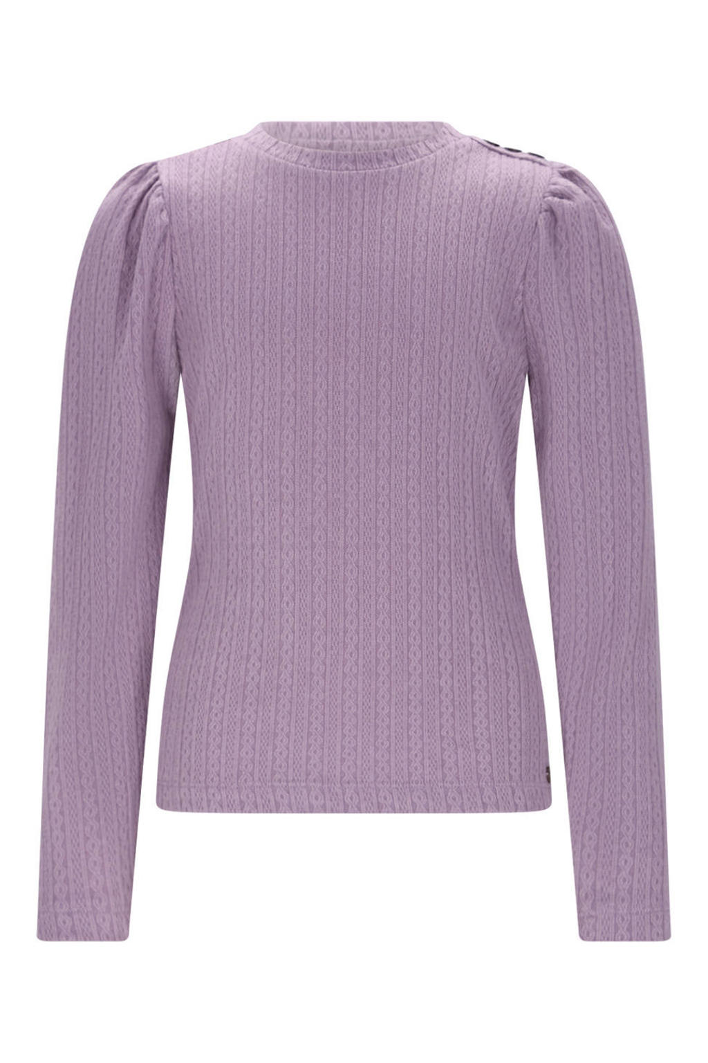 Paarse meisjes NONO blousetop van polyester met effen, lange mouwen, ronde hals en sierknopen