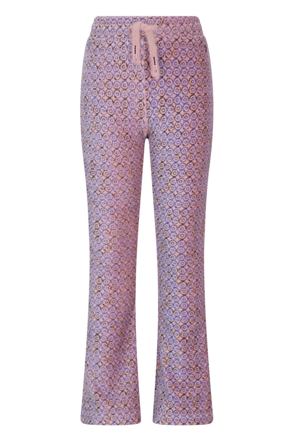 Blauw en roze meisjes NONO flared broek van stretchkatoen met regular waist en elastische tailleband met koord