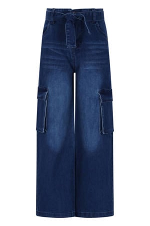 regular high waist cargo jeans dark blue denim