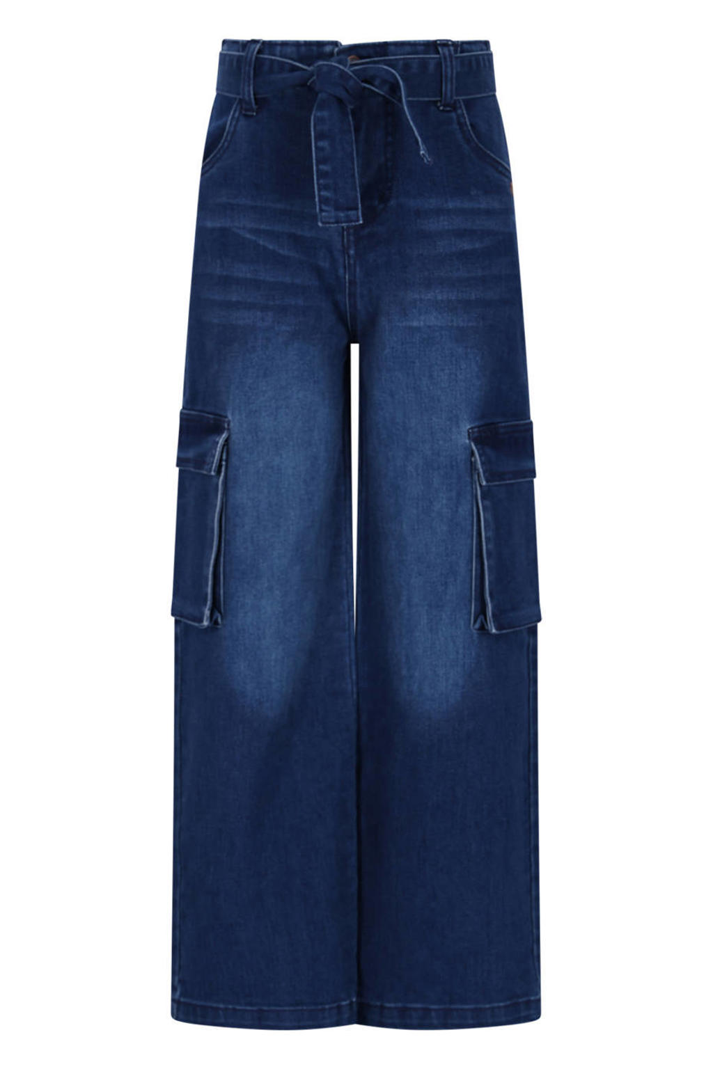 Dark blue denim meisjes NONO regular high waist cargo jeans dark blue van katoen met rits- en knoopsluiting en effen