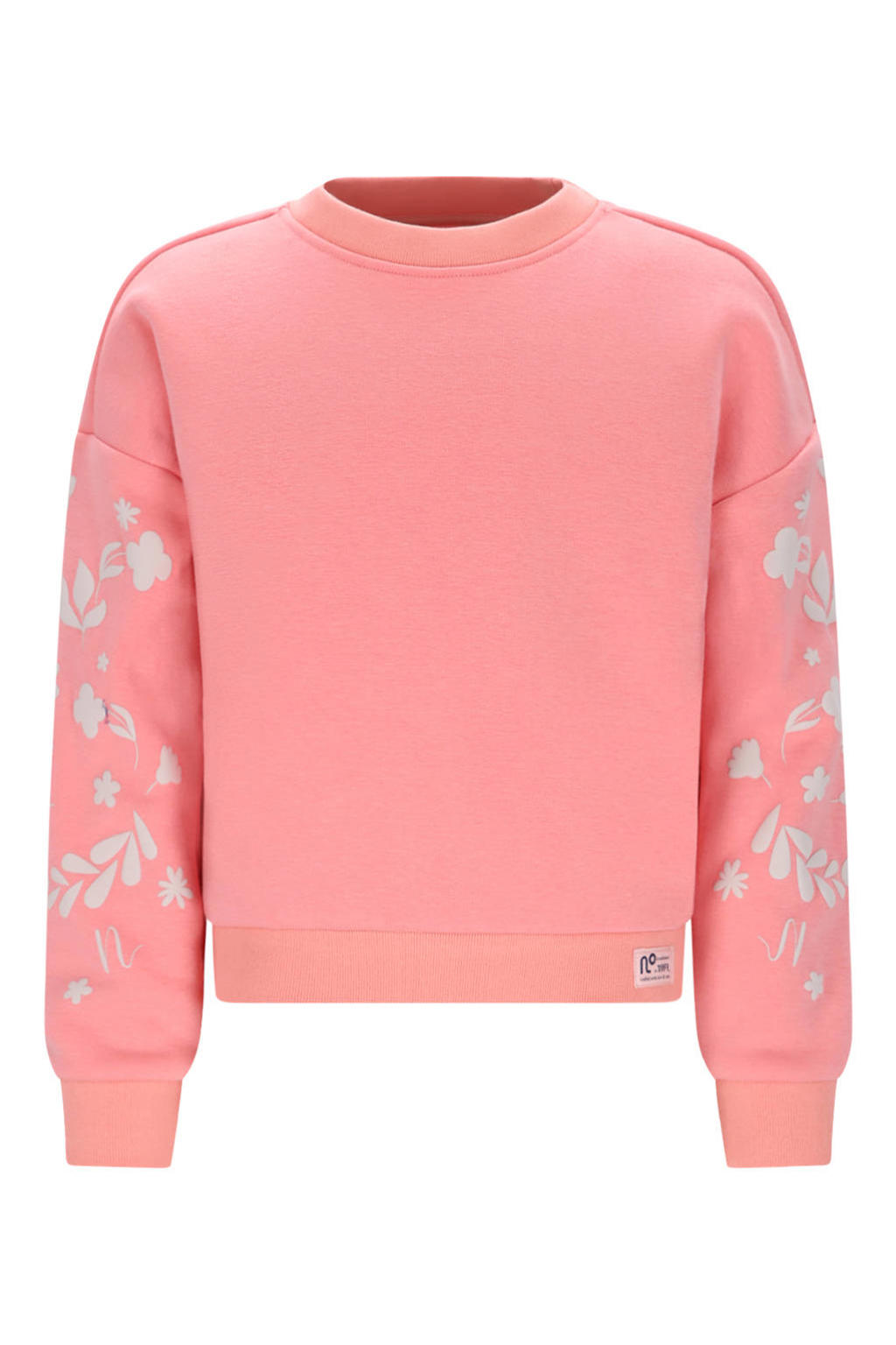 Roze meisjes NONO sweater van polyester met bloemenprint, lange mouwen, ronde hals en geribde boorden