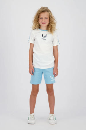 T-shirt + korte broek lichtblauw/wit