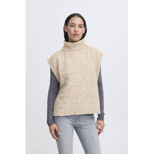 ICHI mouwloze poncho beige afbeelding