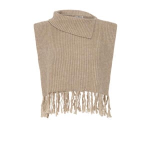 mouwloze poncho met franjes beige