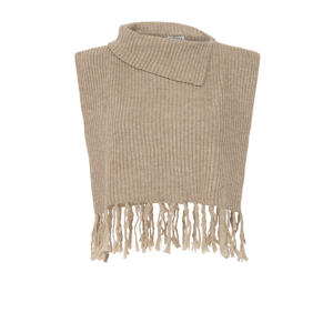 mouwloze poncho met franjes beige