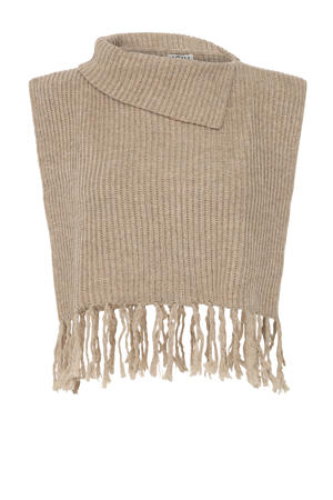 mouwloze poncho met franjes beige