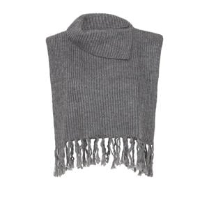 mouwloze poncho met franjes donkergrijs