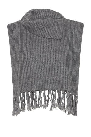 mouwloze poncho met franjes donkergrijs