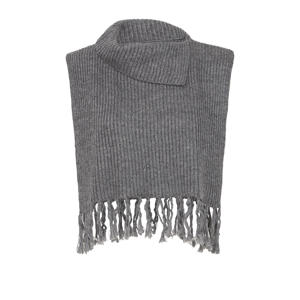 mouwloze poncho met franjes donkergrijs