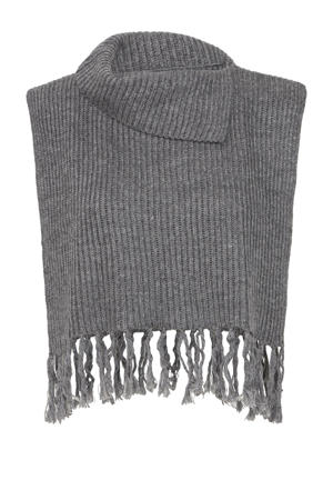 mouwloze poncho met franjes donkergrijs