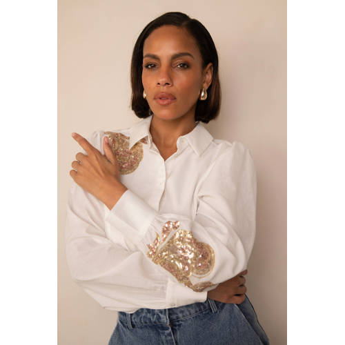 Freebird blouse crème met pailletten afbeelding