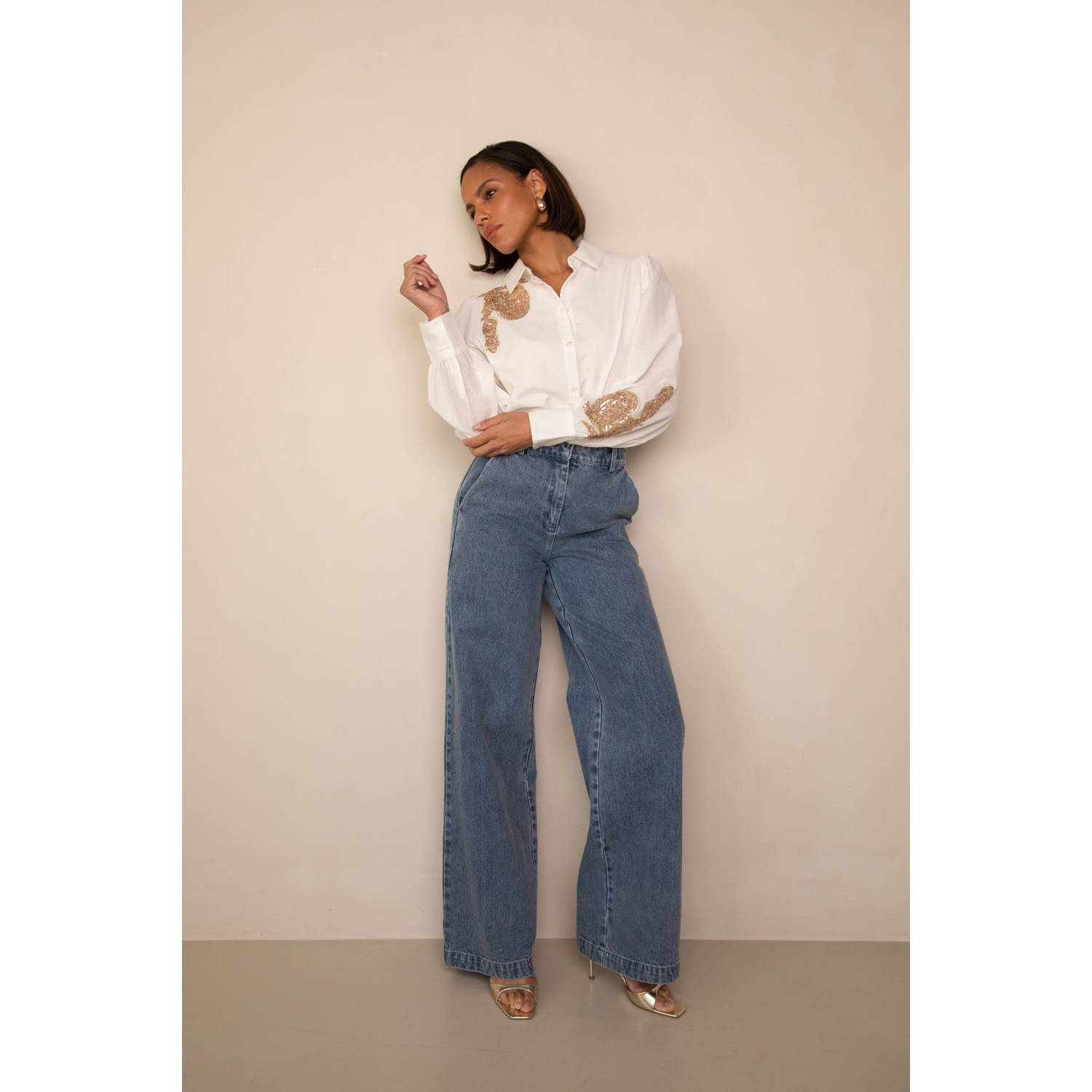 Freebird blouse crème met pailletten