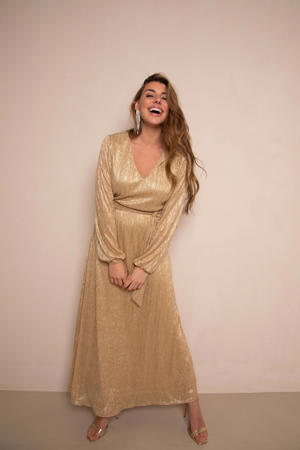 midi jurk met lurex goud