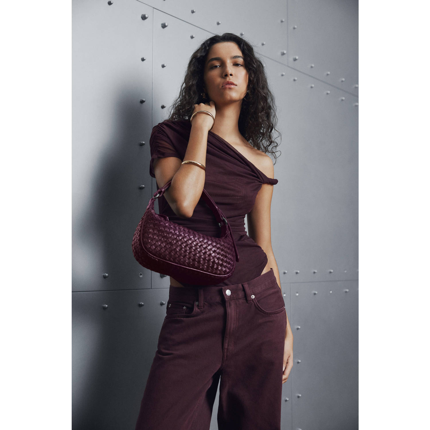Markberg leren schoudertas Mini Muse donkerrood