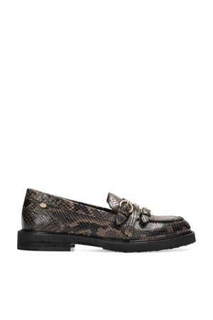 Paris Grive leren loafers met slangenprint bruin