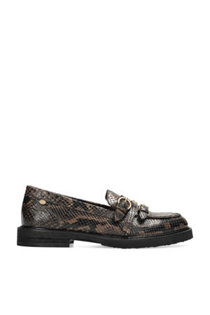 Paris Grive leren loafers met slangenprint bruin