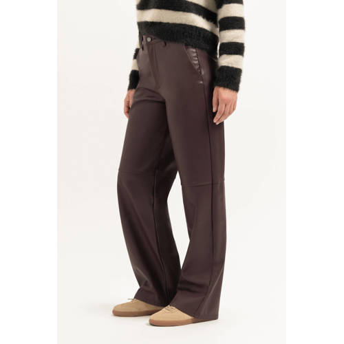 Florez wide leg regular waist broek donkerrood afbeelding