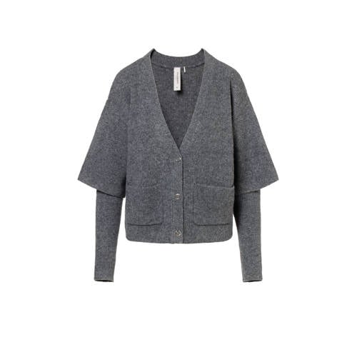 Beaumont gebreid vest met wol grijs melange afbeelding