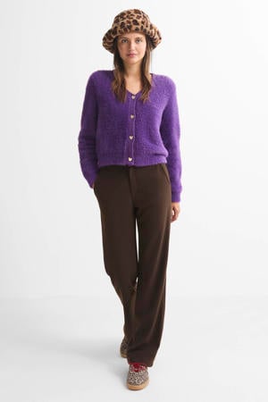 wide leg high waist casual broek bruin