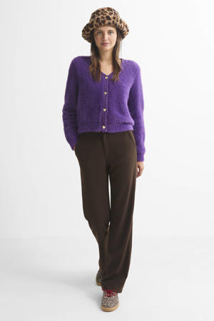 wide leg high waist casual broek bruin