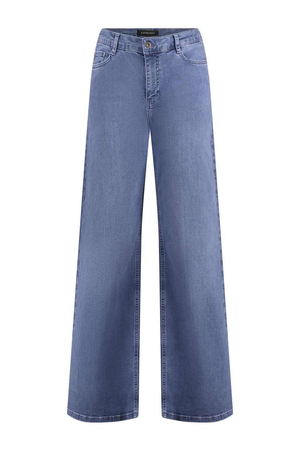 Medium blue denim dames Expresso high waist wide leg jeans van denim met rits- en knoopsluiting en effen