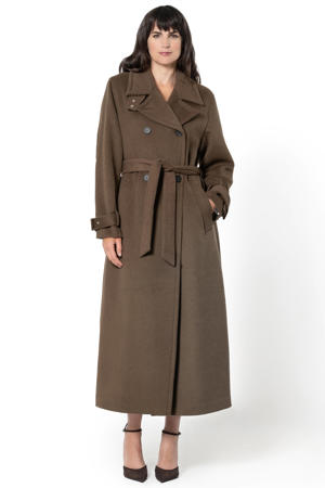 wollen trenchcoat donkerbruin