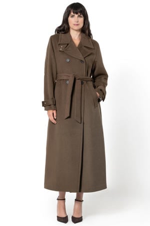 wollen trenchcoat donkerbruin