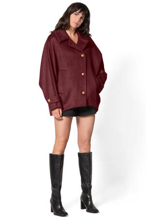 wollen trenchcoat donkerrood