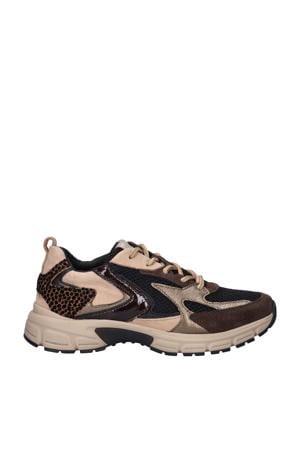 Comfort Optifit chunky leren sneakers beige/zwart