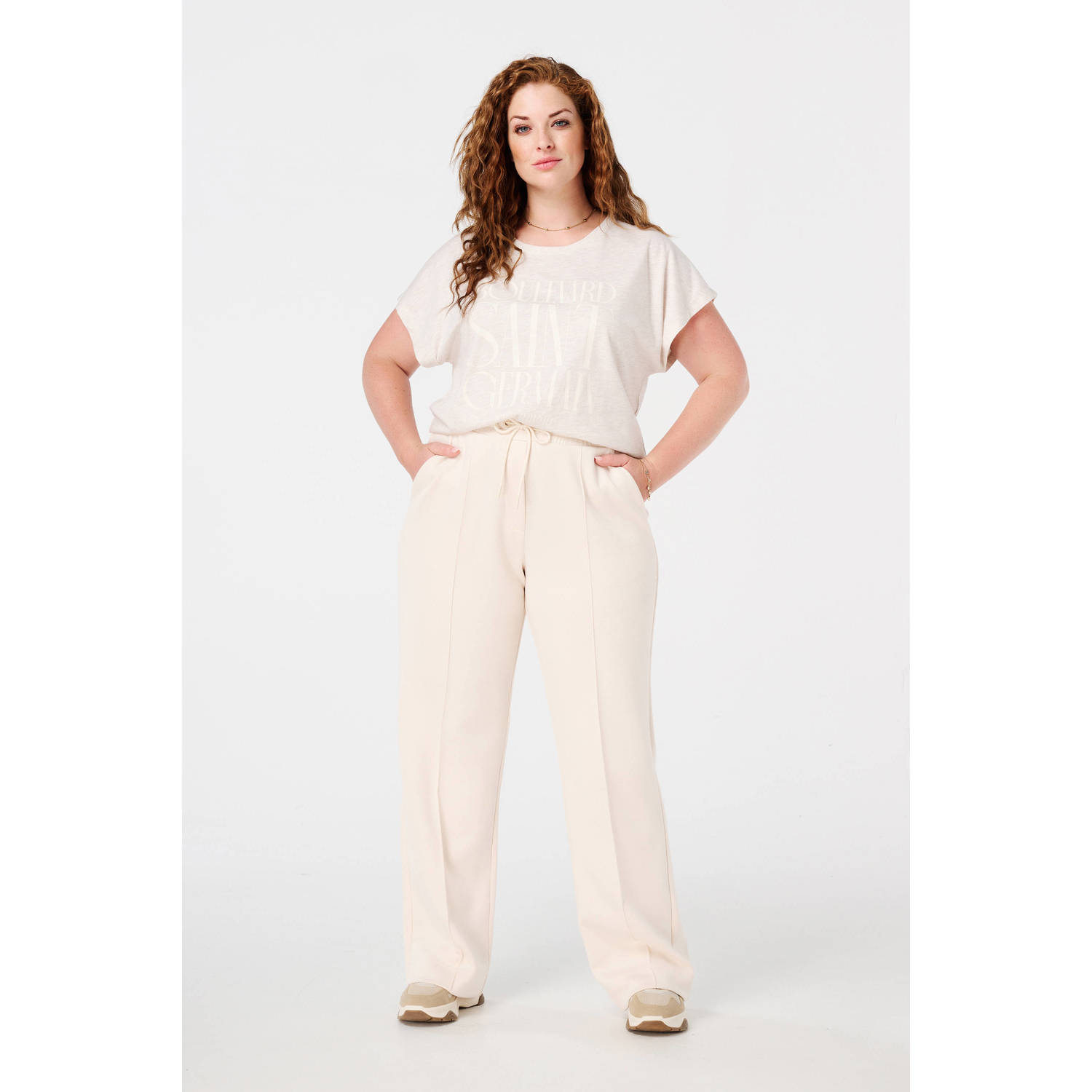 MS Mode wide leg regular waist broek ecru