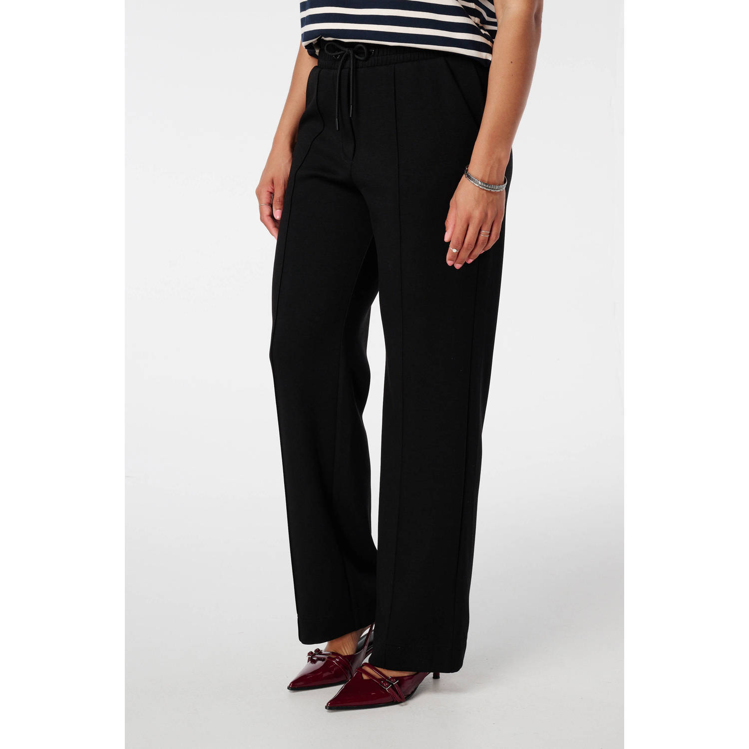 MS Mode wide leg regular waist broek zwart