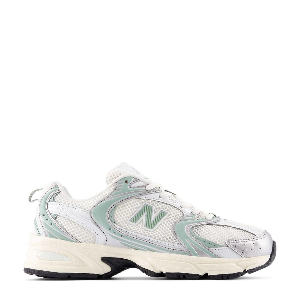 Wit, zilver en mintgroene unisex New Balance 530 sneakers metallic van mesh-imitatieleer/voering: textiel/voetbed: eva met veters