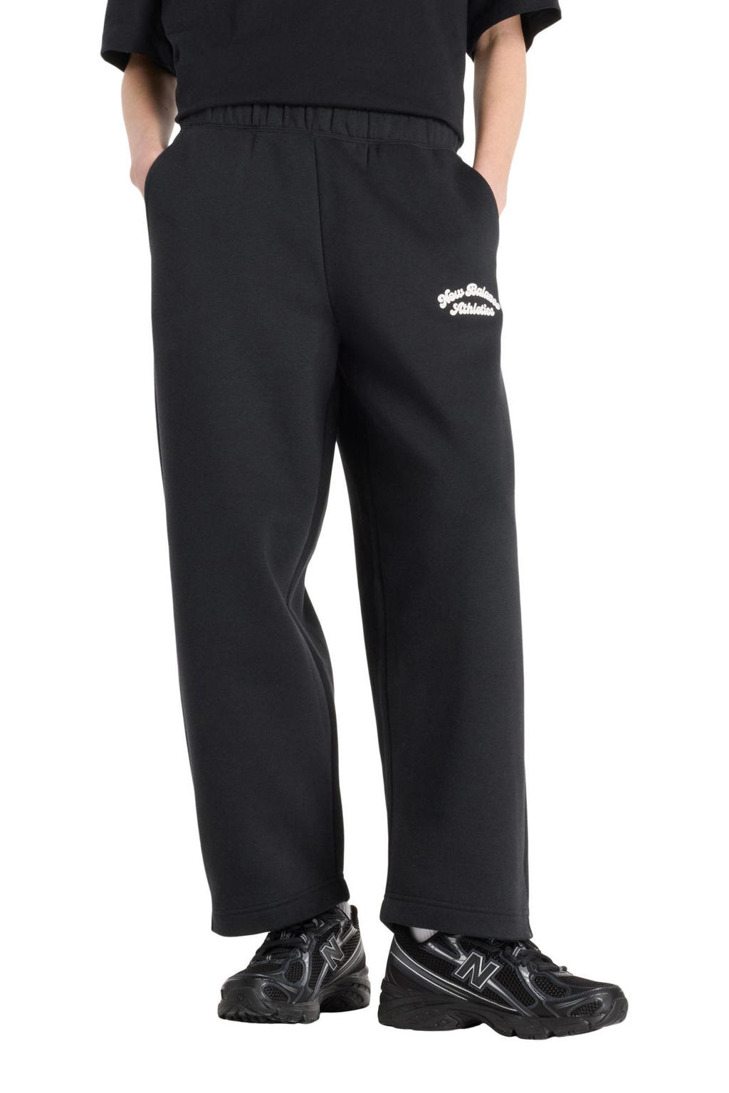 Zwarte dames New Balance joggingbroek van katoen met loose fit, regular waist, elastische tailleband met koord en effen
