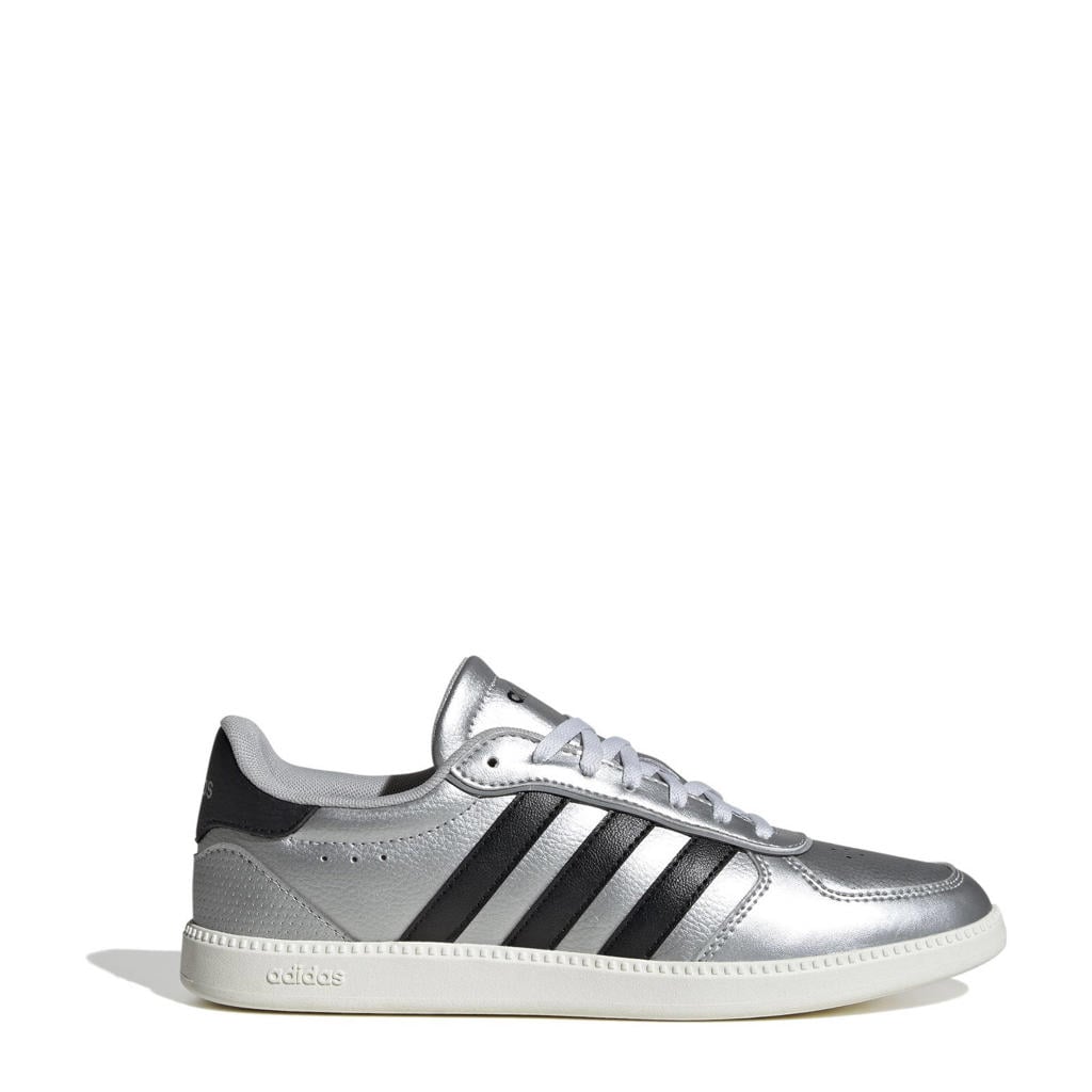 Zilver en zwarte dames adidas Sportswear Breaknet imitatieleren leren sneakers Sleek met veters