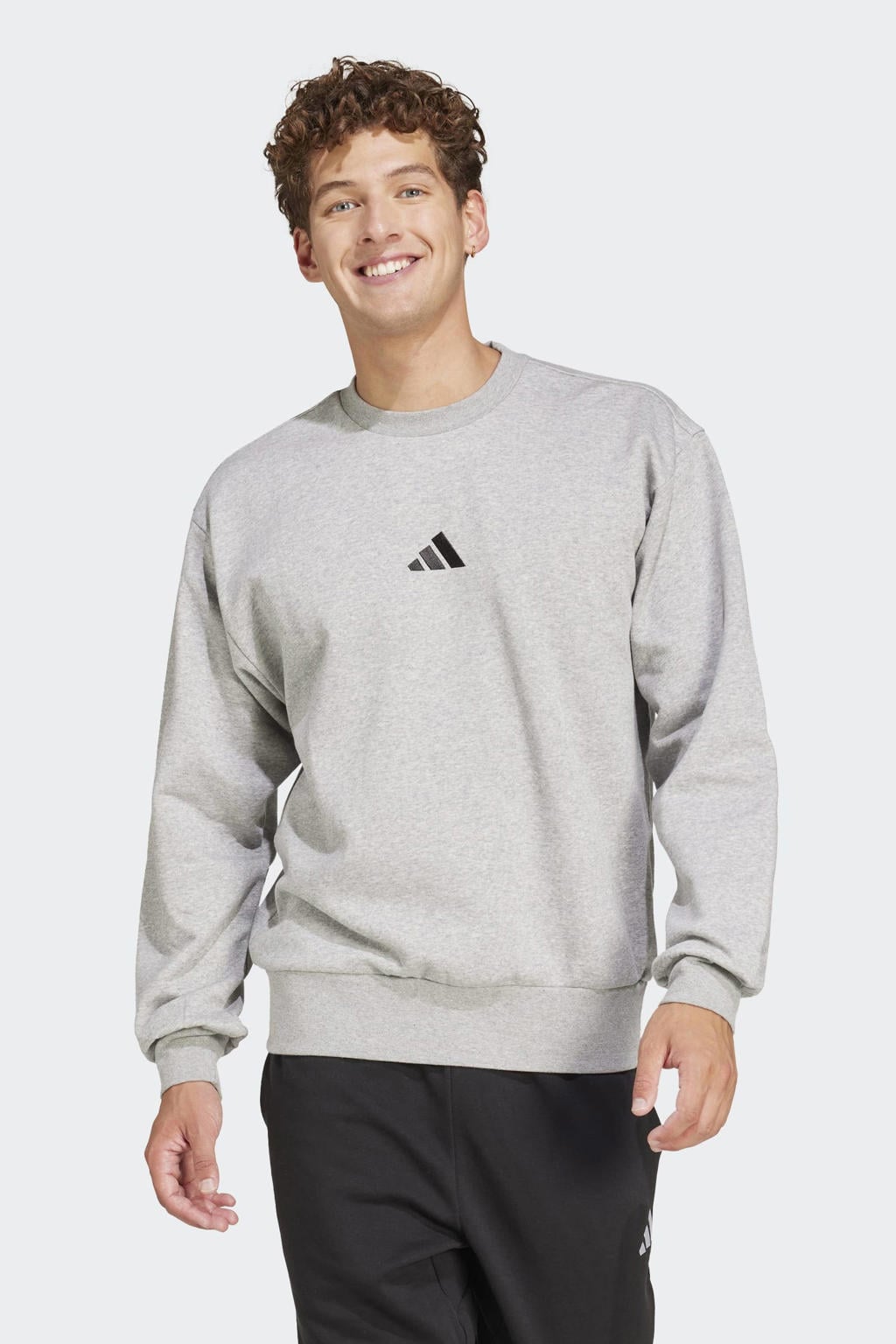 Grijs en zwarte heren adidas Sportswear sweater met logo dessin, lange mouwen en ronde hals