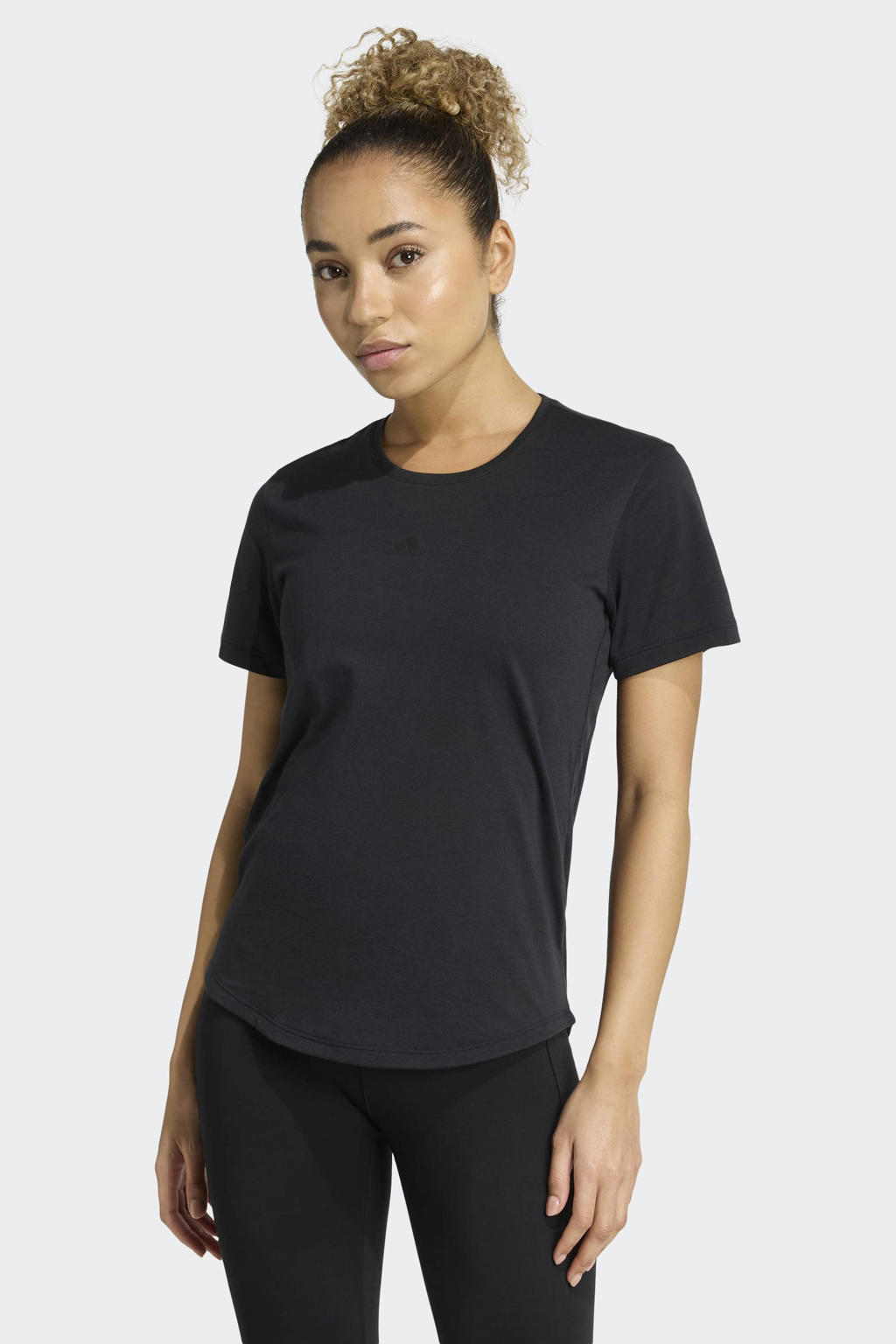 Zwarte dames adidas Performance sportshirt Motion van polyester met effen, korte mouwen en ronde hals
