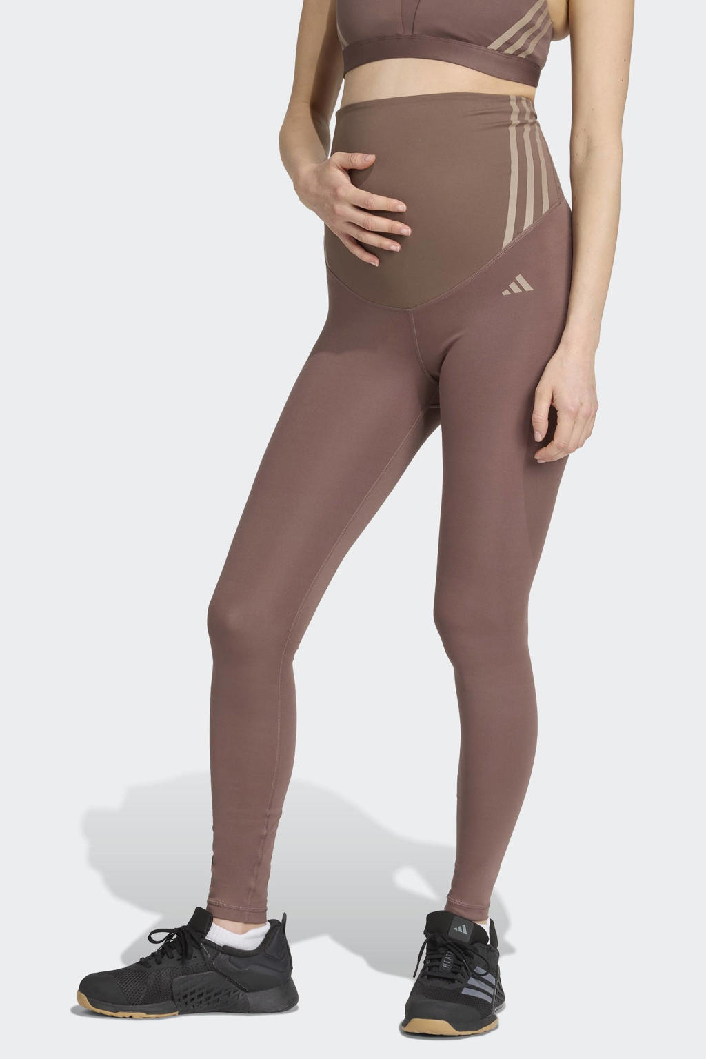Bruine dames adidas Performance zwangerschaps sportlegging Optimé van polyester met slim fit, regular waist en effen