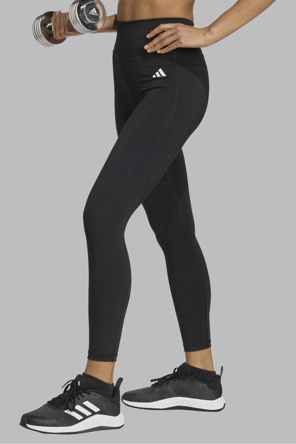 Zwarte dames adidas Performance sportlegging Optimé 7 8 van polyester met slim fit, high waist en effen