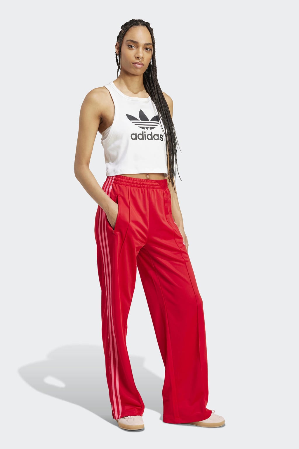 Rood en roze dames adidas Originals Firebird trainingsbroek Loose van polyester met regular fit, regular waist en effen