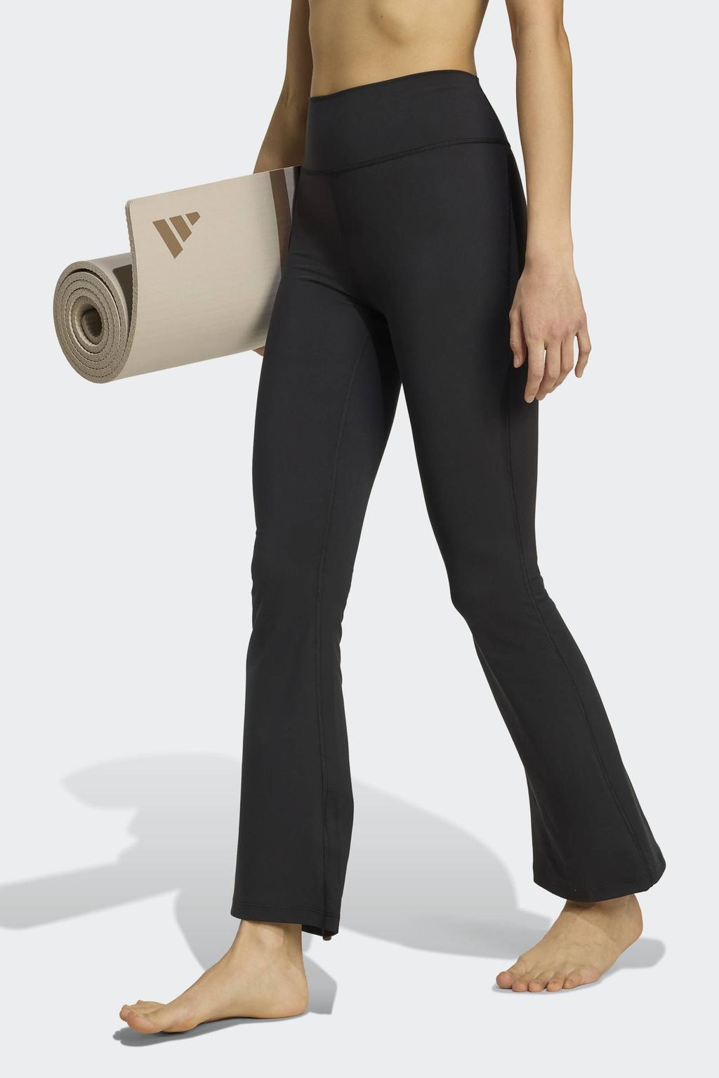 Zwarte dames adidas Performance flared sportlegging van polyester met regular waist